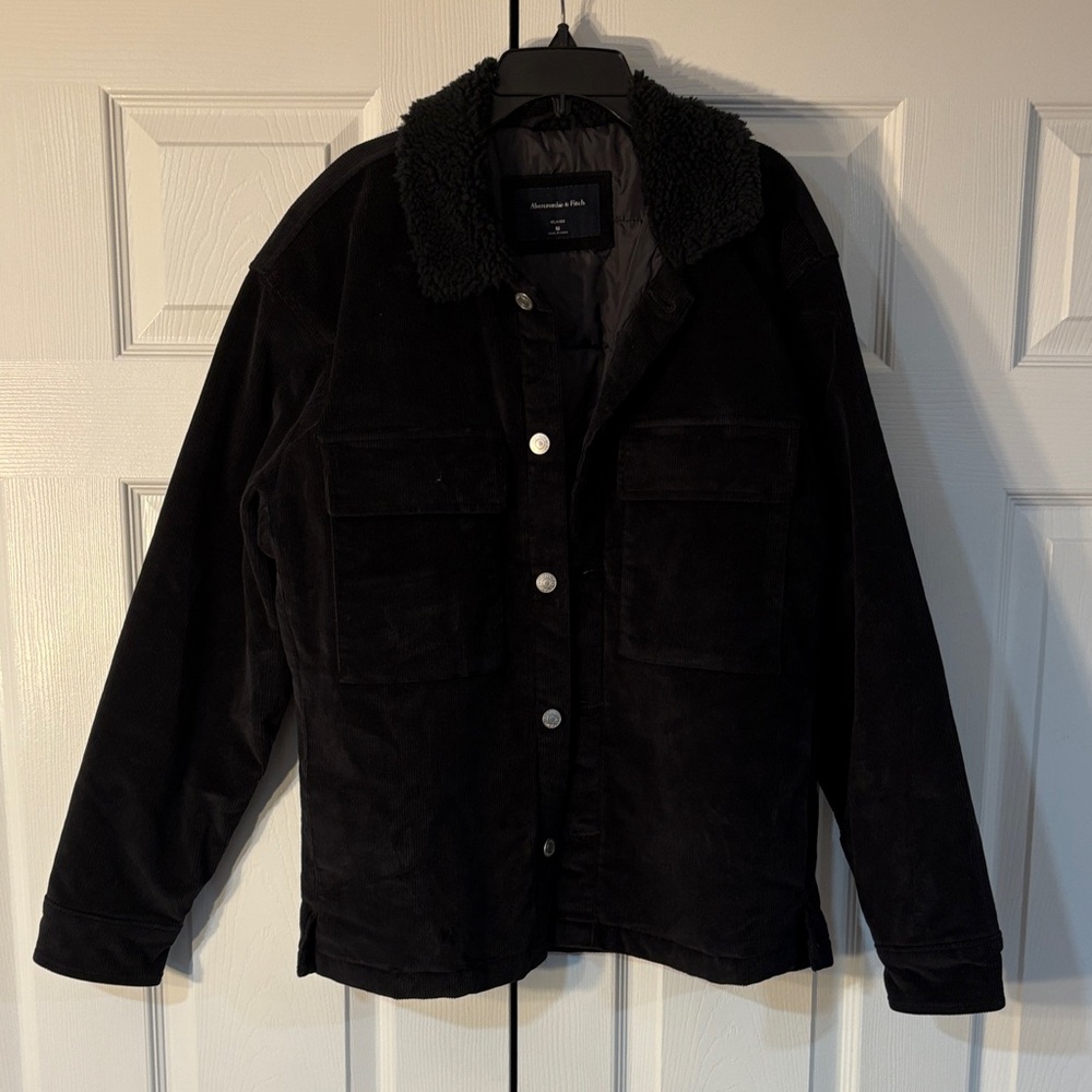 Abercrombie & Fitch Black Jacket with Shearling Collar